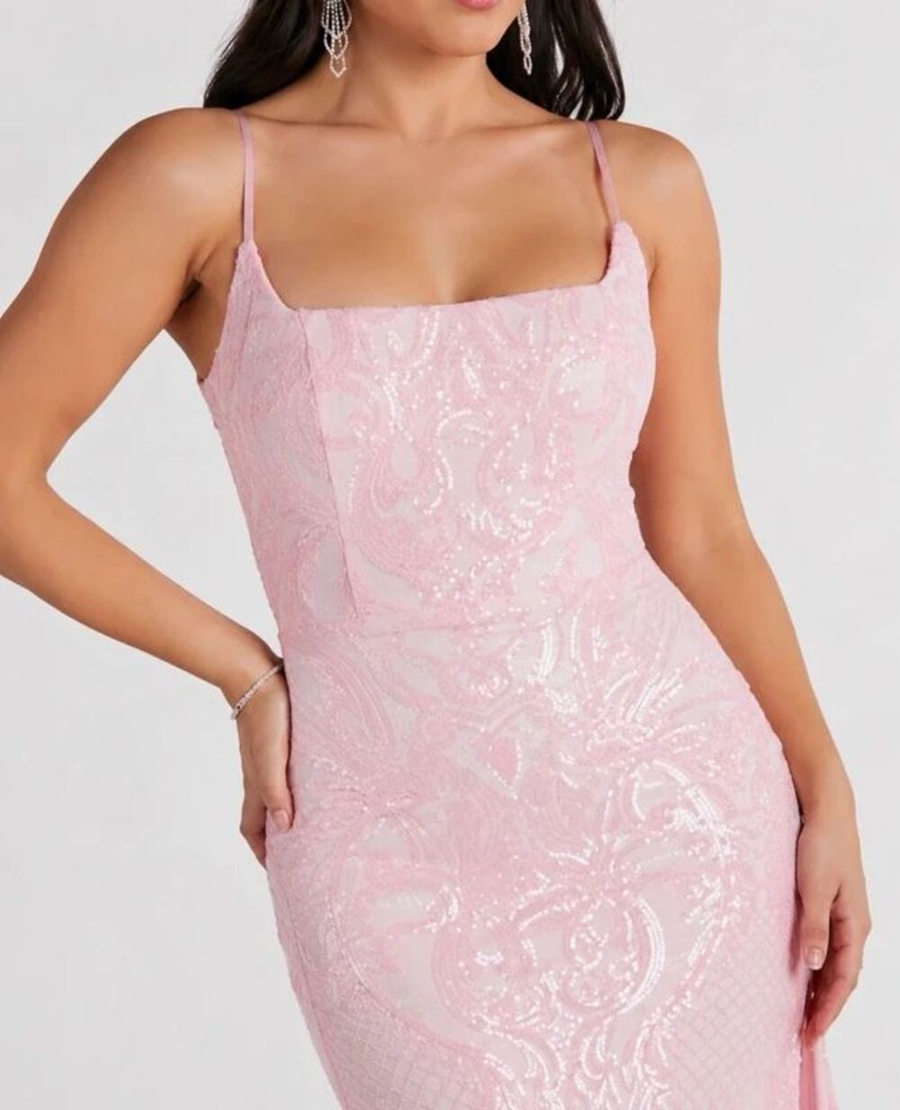 Pink Sequin Formal Dress with Slit